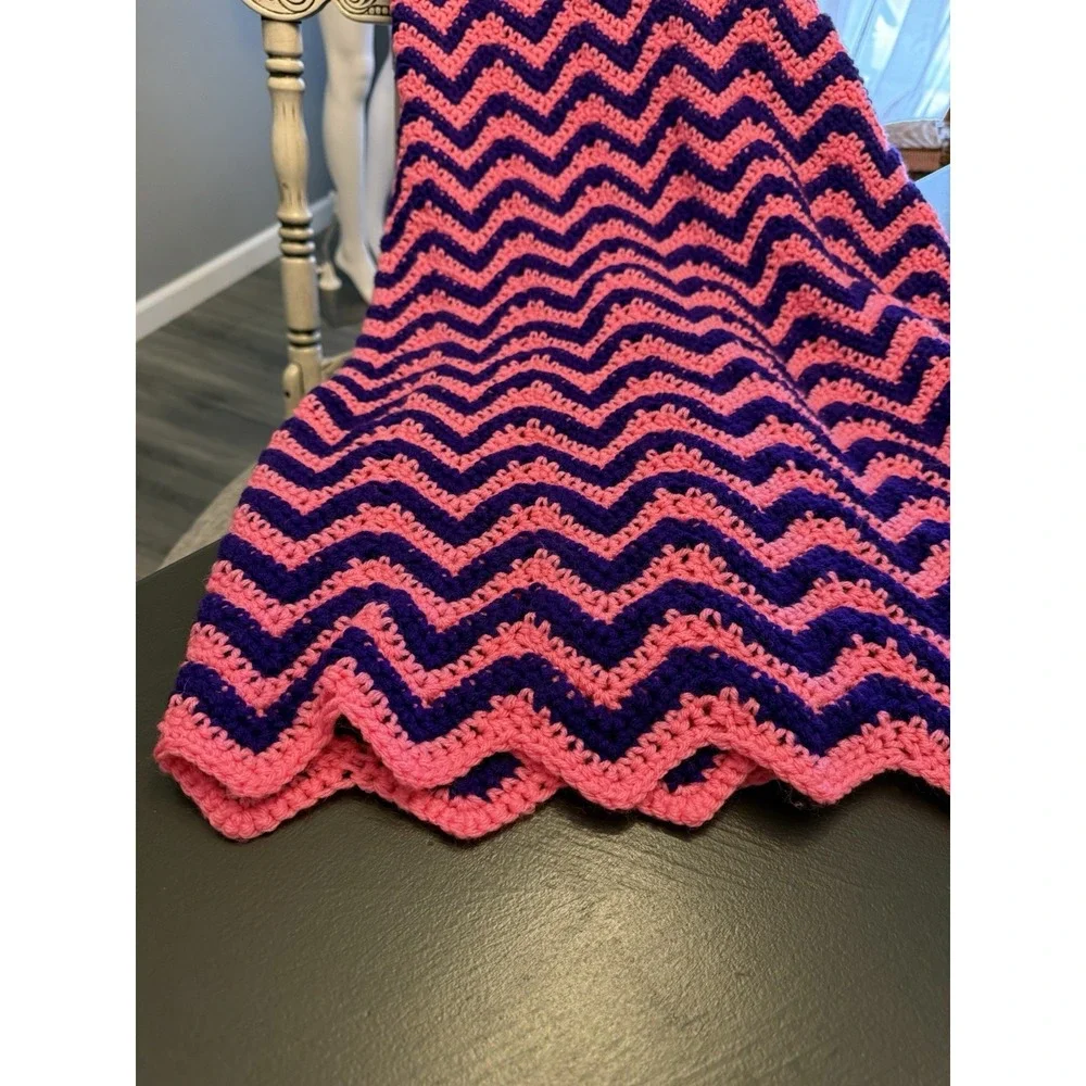 Pink &‎ Purple Handmade Crochet Blanket size 44